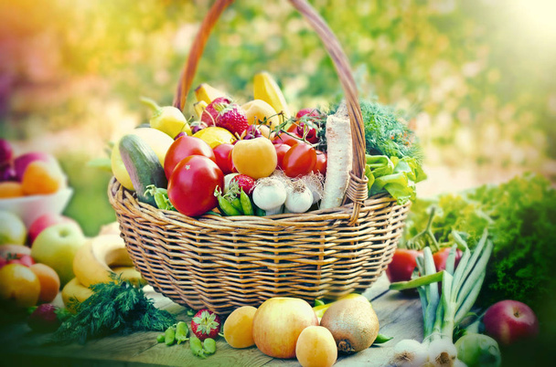 Fresh organic fruit and vegetable - Fotoğraf, Görsel