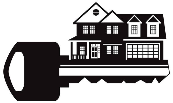 Ключ к черно-белой векторной иллюстрации нового дома
 - Вектор,изображение