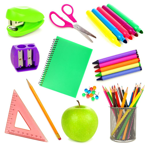 School supplies individually isolated on white - Photo, Image