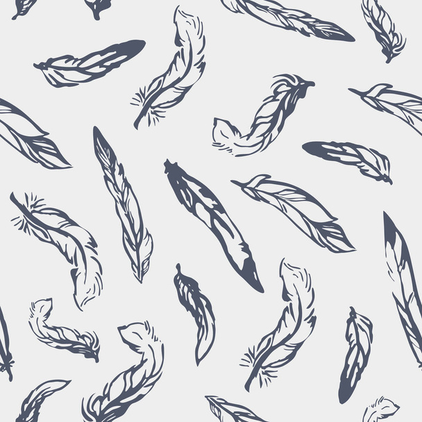 Vector seamless pattern with hand-drawn feathers. - Vector, Imagen