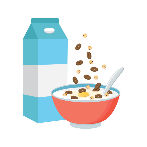 Cereal tigela com leite, smoothie isolado em fundo branco
.  - Vetor, Imagem