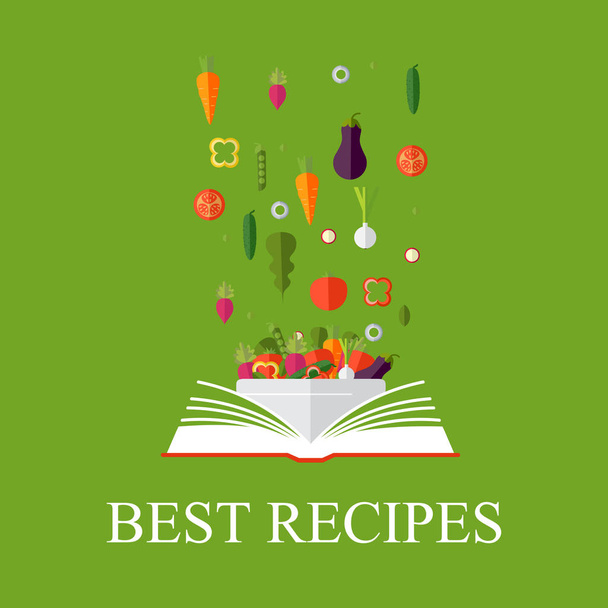 レシピ、料理、最高のレシピの本。ベジタリアン、健康的な食事します。 - ベクター画像
