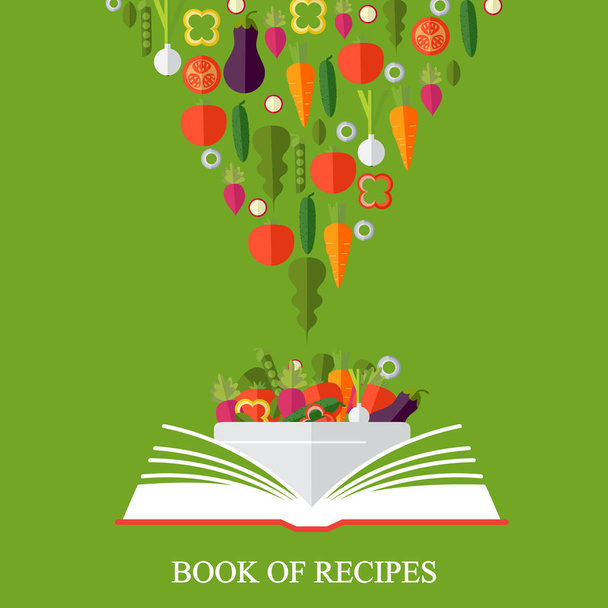 レシピ、料理、最高のレシピの本。ベジタリアン、健康的です - ベクター画像