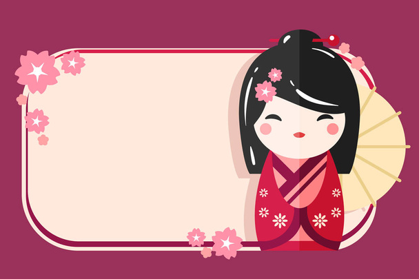 Πρότυπο ευχετήριας κάρτας με ιαπωνικό κούκλα Kokeshi - Διάνυσμα, εικόνα