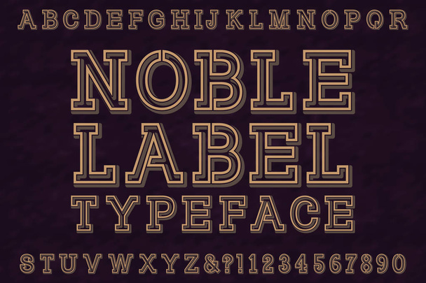 Noble Label Typeface font. Isolated english alphabet. - Vector, Image