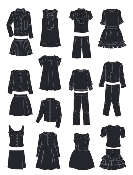 Silhouettes of school clothes for girls  - Vector, Image