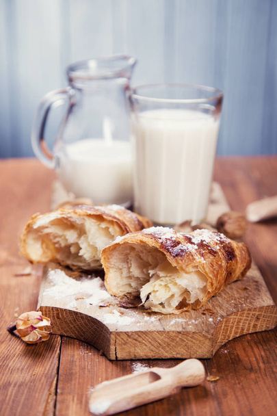 croissant with milk - Photo, image