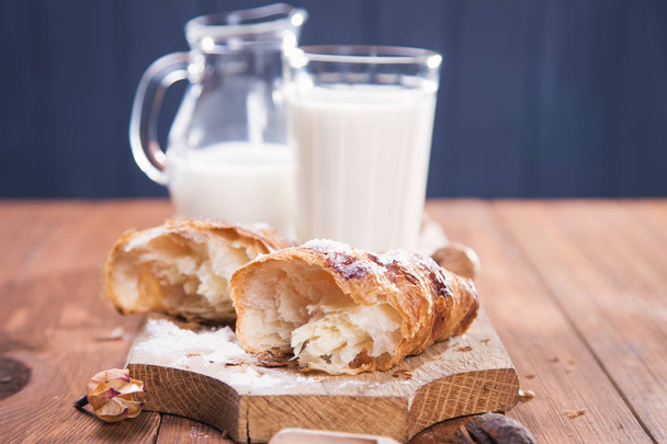 croissant with milk  - Photo, image