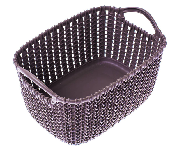 Gray plastic basket on white background - Photo, Image