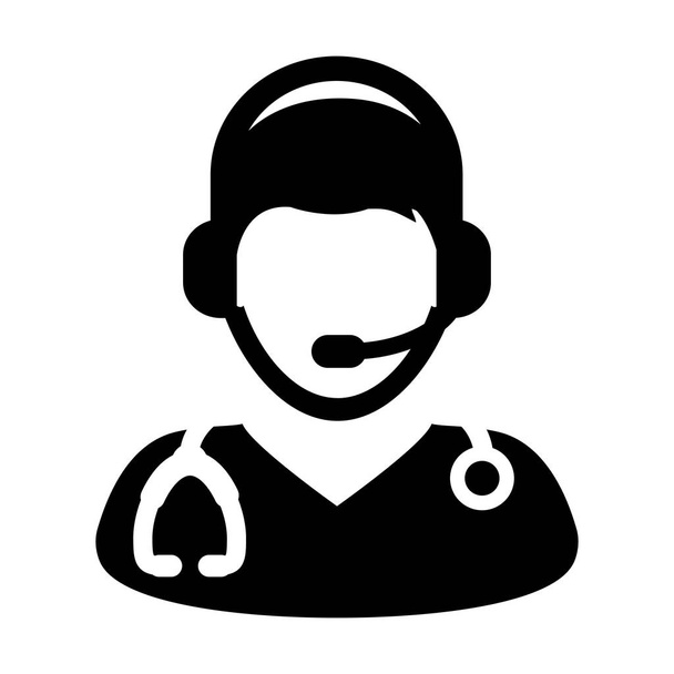 Ikona lekarza-Vector online konsultacje z symbolem słuchawek na ilustracji piktogram glif - Wektor, obraz