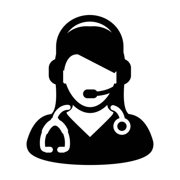 Donna Doctor Icon - Consultazione online vettoriale con simbolo cuffia nell'illustrazione del pittogramma del glifo
 - Vettoriali, immagini