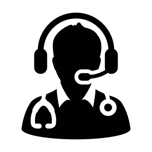 Doctor Icon - Vector Online Consultation With Headphone Symbol in Glyph Pictogram illustration - Vector, Image
