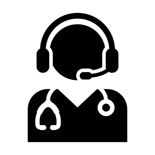 Doctor Icon - Consultazione online vettoriale con il simbolo delle cuffie nell'illustrazione del pittogramma del glifo
 - Vettoriali, immagini