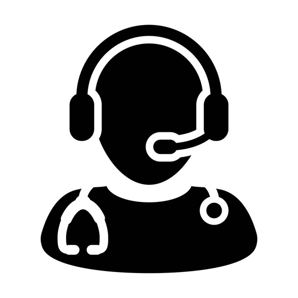 Γιατρός Icon-διανυσματική διαδικτυακή διαβούλευση με σύμβολο ακουστικών σε εικονογραφία γλύφου - Διάνυσμα, εικόνα