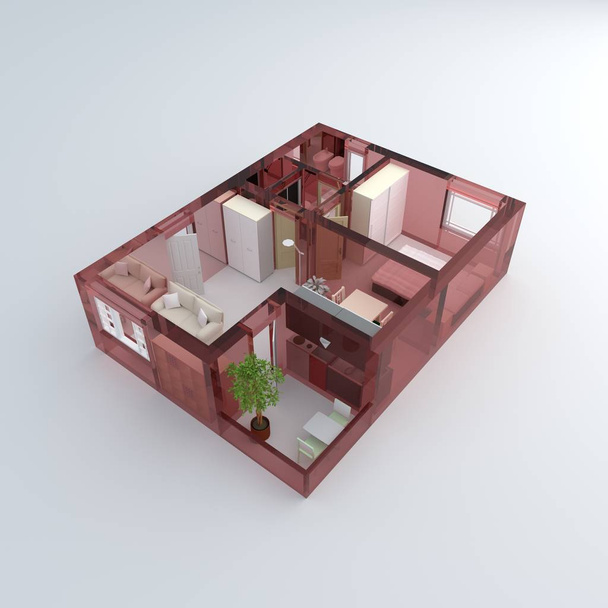 3d representación interior de apartamento de casa amueblado de vidrio
 - Foto, Imagen