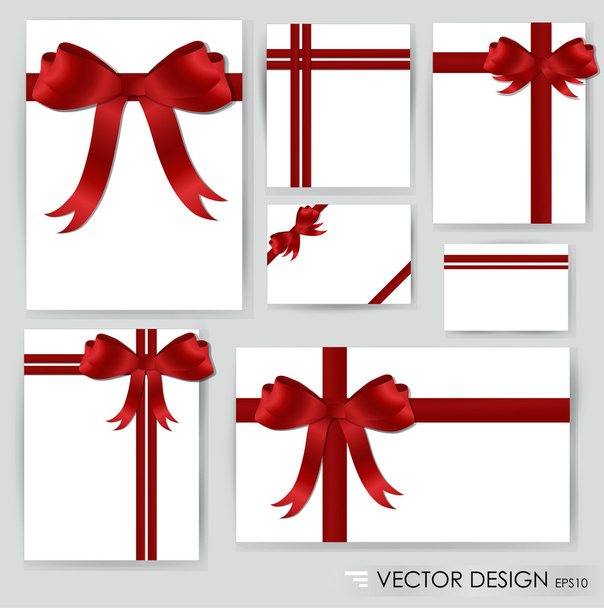 Big set of red gift bows with ribbons. Vector illustration. - Vektör, Görsel