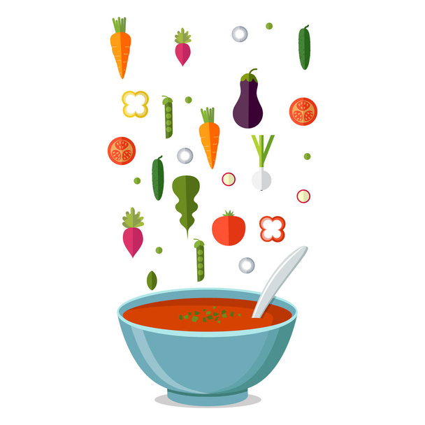 熱いスープ、孤立したアイコンを皿します。野菜のスープ - ベクター画像
