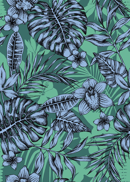 seamless graphical hand drawn dotted tropical pattern - Foto, immagini