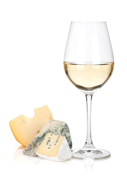 White wine glass and cheese - 写真・画像