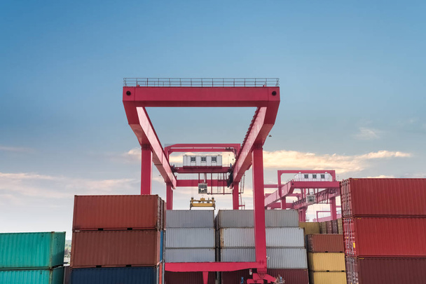 shipping containers with gantry crane - Photo, Image
