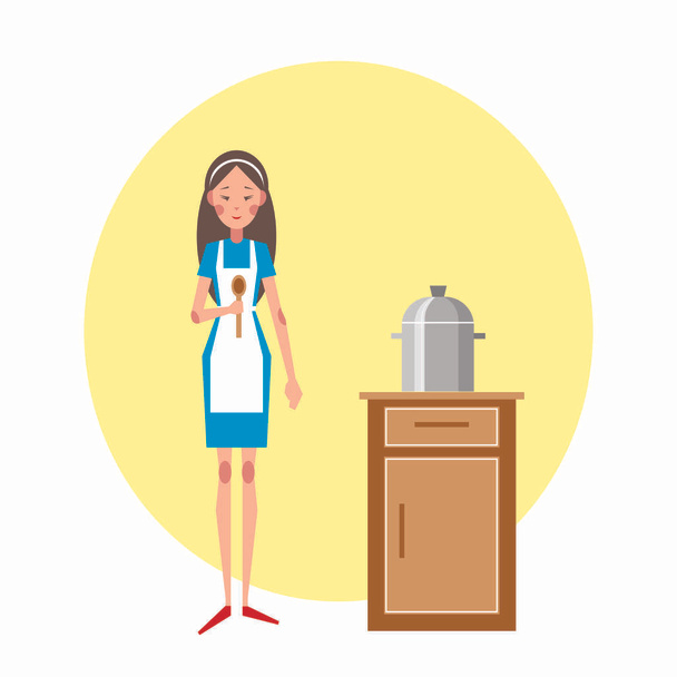 Cartoon ragazza sta cucinando
 - Vettoriali, immagini