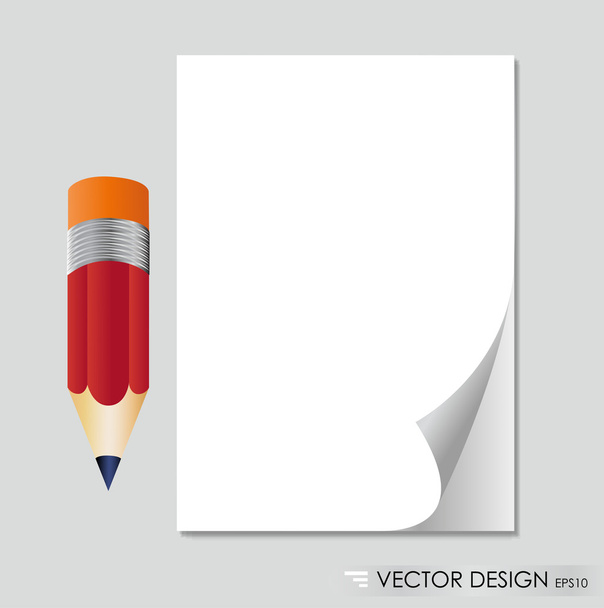 Pencil and white paper, ready for your message. Vector illustrat - Вектор,изображение