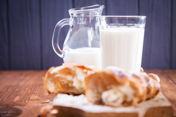 croissant with milk - Photo, image