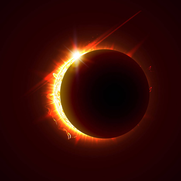 Nova ilustração do vetor do eclipse do sol, 3d dia ensolarado brilhante do verão. Metade do sol imagem realista
. - Vetor, Imagem