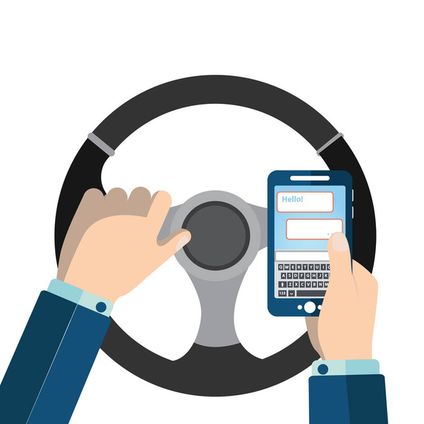 использование мобильного телефона во время вождения
 - Вектор,изображение