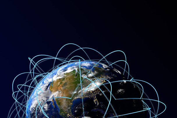 Internet Concept of global business. Principales routes aériennes en Europe, Afrique, Asie. 3d rendu. "Eléments de cette image fournis par la NASA
" - Photo, image