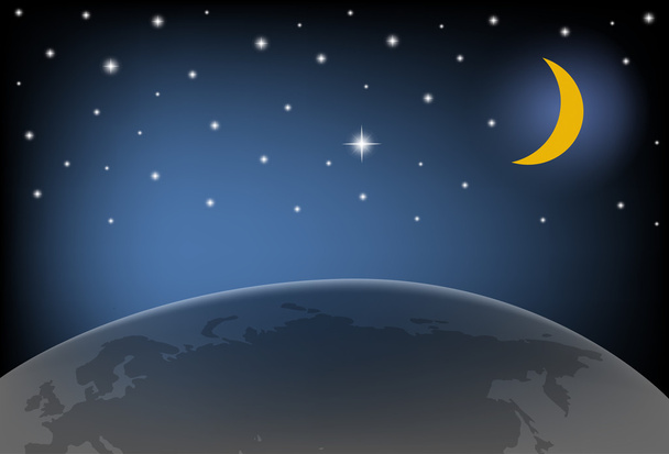 Night Sky with Moon, and shining Stars. Vector illustration. - Vector, Imagen