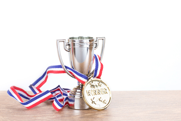 Срібний трофей з золотим медальйоном на стрічці
 - Фото, зображення