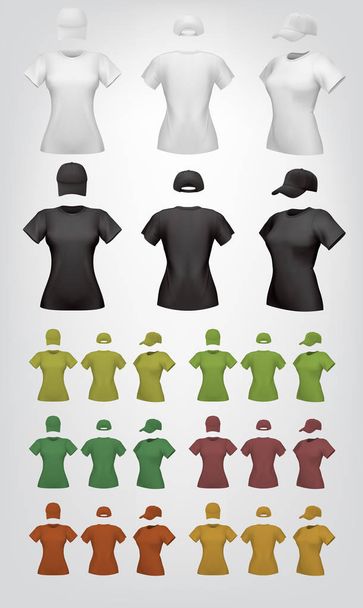 Plain female t-shirt and cap template. - Vektor, obrázek