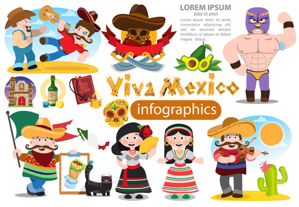 Ensemble de personnages en style dessin animé sur des thèmes mexicains
 - Vecteur, image