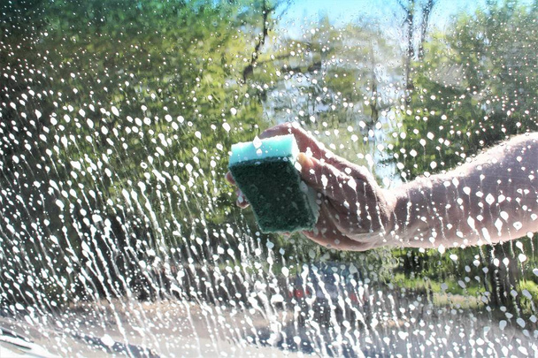 Obraz z okna samochodu do czyszczenia - Zdjęcie, obraz