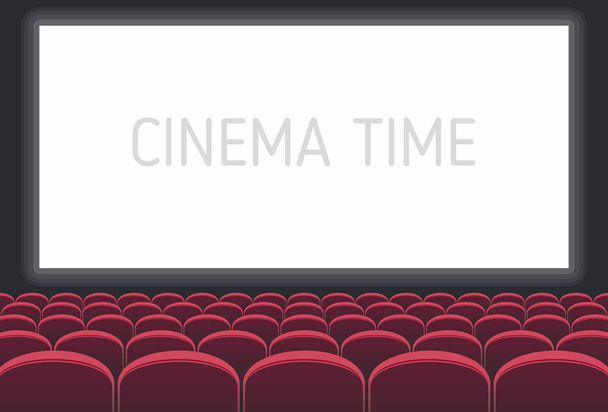Kino z biały ekran i czerwone fotele - Wektor, obraz