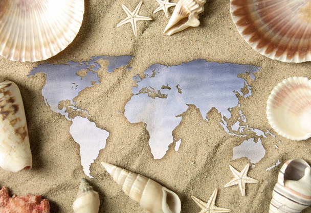 World map in the sand - Foto, Imagem