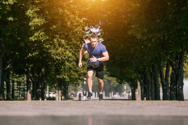Man running in park at morning. Healthy lifestyle concept - Φωτογραφία, εικόνα