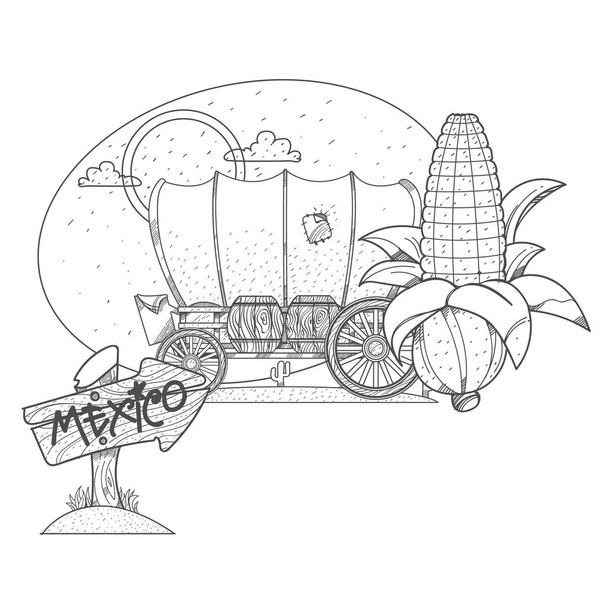 Carro cubierto y mazorca de maíz
 - Vector, Imagen