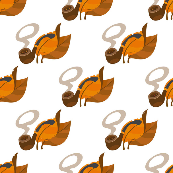 Tobacco leaves and tobacco pipe seamless pattern  - Вектор,изображение