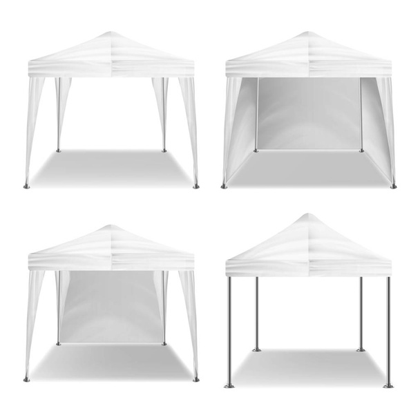 Çadır açık Pavilion katlama vektör ayarlayın. Gerçekçi şablon boş. Promosyon açık olay ticaret gösterisi açılan beyaz çadır mobil Marquee, şablonu. Ürün reklam. Vektör çizim - Vektör, Görsel