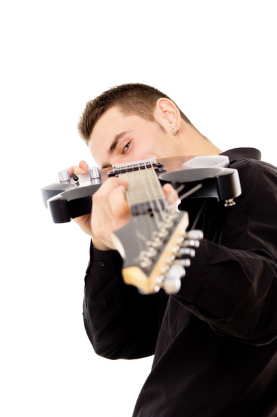 A beautiful boy with electric guitar - Foto, afbeelding