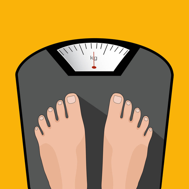 Λίπος άντρας ή γυναίκα στέκεται σε βάρος κλίμακα με το βαρύ βάρος - Διάνυσμα, εικόνα