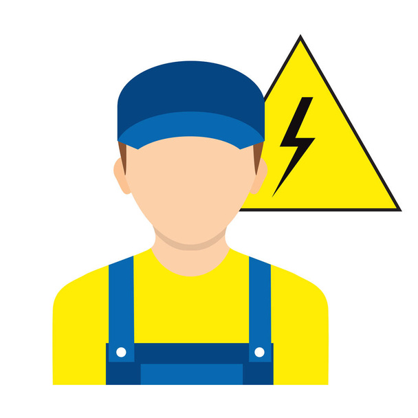 Trabalhador eletricista. Ícone sinais elétricos de segurança do trabalho isolado
  - Vetor, Imagem