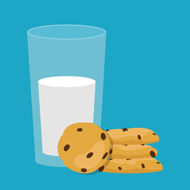 Glass of milk and cookies. Breakfast. Vector illustration  - Vector, Image