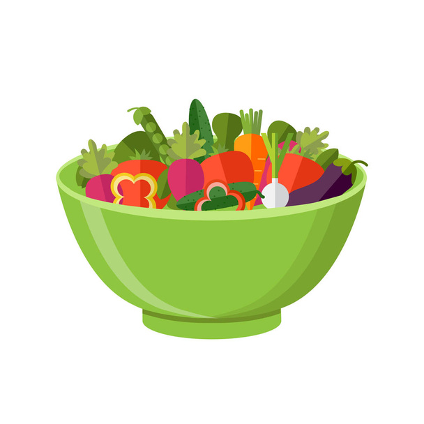Főzés friss zöldség saláta. Lapos stílusú. Vektor - Vektor, kép
