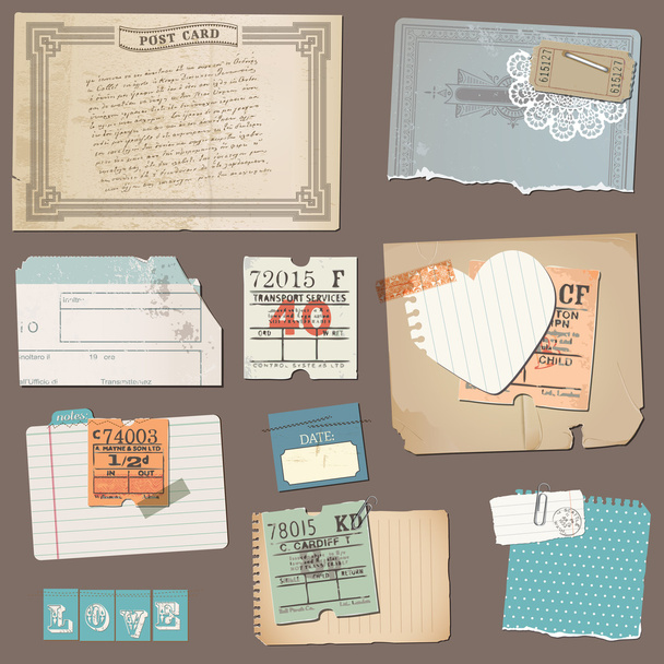 Set of Old paper objects - for design and scrapbook in vector - Διάνυσμα, εικόνα