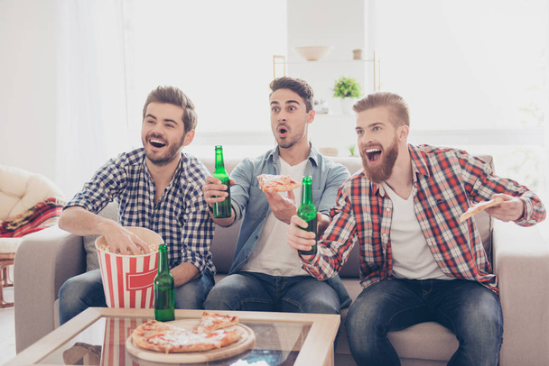 Goal! Wow! Young bearded guys are having fun, watching match and - Fotó, kép