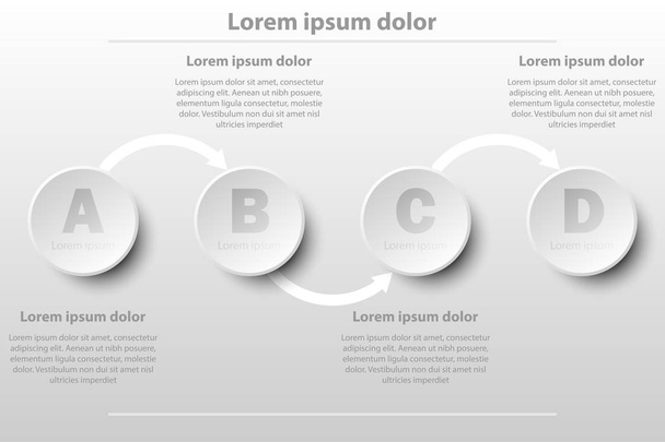 Four simple white 3D paper circles in sequence for website presentation cover poster vector design infographic illustration concept - Vetor, Imagem