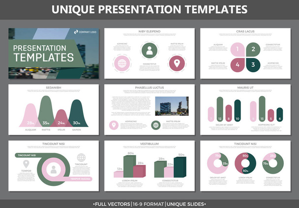 Conjunto de elementos coloridos para slides modelo de apresentação multiúso com gráficos e gráficos. Folheto, relatório corporativo, marketing, publicidade, relatório anual, design de capa de livro
. - Vetor, Imagem